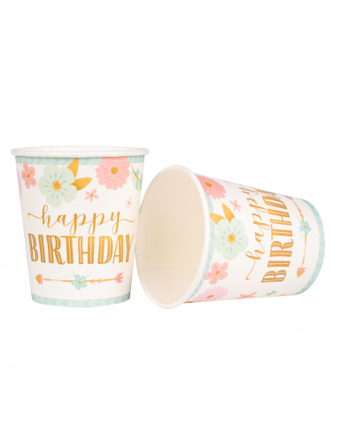 8 Gobelets en carton boho 250 ml happy birthday