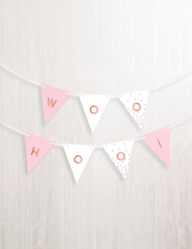 Guirlande fanion personnalisable en papier rose gold 4,5 m avec autocollants