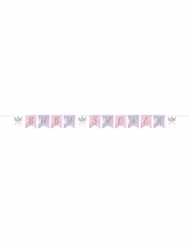 Bannière en carton baby shower licorne féerique 2,1 m à fanions