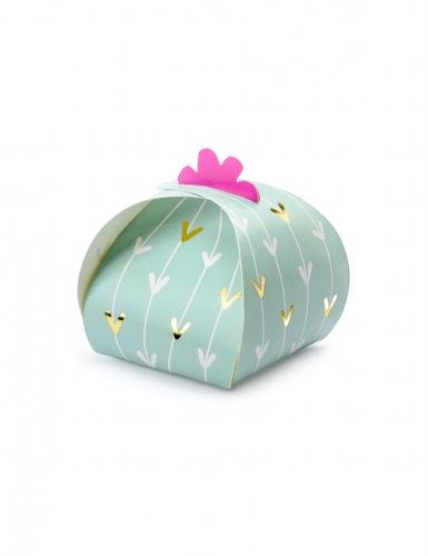 10 boîtes en carton cactus menthe 6 x 6 cm fuchsia et dorées