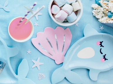 20 serviettes en papier forme coquillage rose iridescent