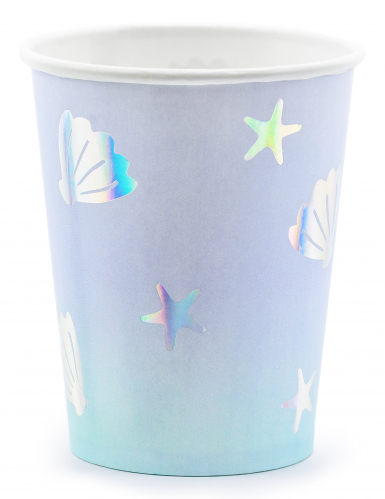 6 gobelets en carton licorne des mers bleus 220 ml iridescents