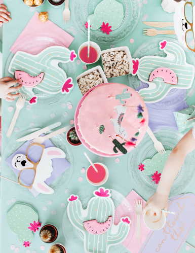 20 serviettes en papier forme cactus menthe et fuchsia