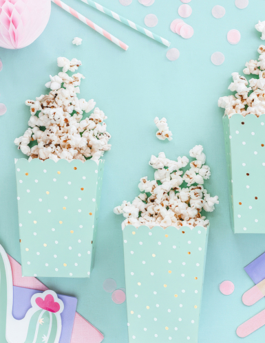 6 boîtes à popcorn en carton menthe à pois blancs et dorés