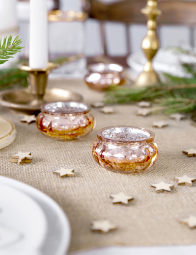 4 photophores en verre miroir rose gold 6 x 3 cm pour noël