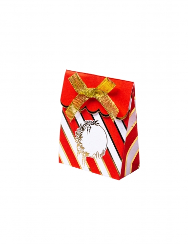 8 contenants en carton rouge et blanc avec nœud or 7 x 8,5 cm pour Noël