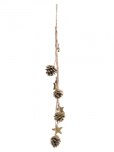 Suspension pomme de pin et étoiles paillettes or 50 cm