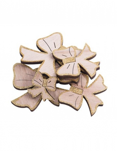 12 nœuds en bois paillettes or 9, 6,5 et 4 cm décoration noël