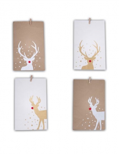 4 sachets en papier blanc et kraft rudolph 29 x 17,5 cm rennes de Noël