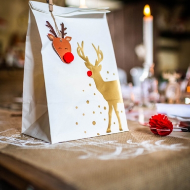 4 sachets en papier blanc et kraft rudolph 29 x 17,5 cm rennes de Noël