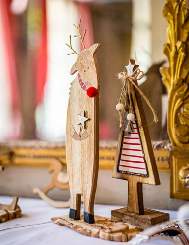 Sapin sur socle bois lumineux 27 cm décoration Noël
