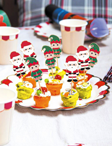10 pics en bois sweety xmas 10 cm père Noël et lutin