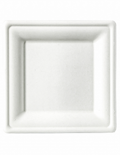 25 petites assiettes carrées fibre de canne 15 x 15 cm blanches compostables