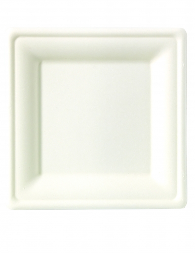25 Assiettes carrées fibre de canne 20 x 20 cm blanches compostables