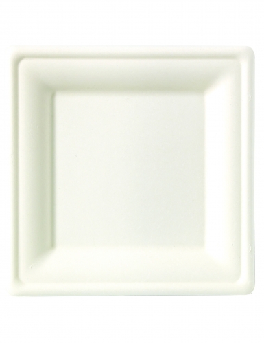 10 assiettes carrées fibre de canne 26 x 26 cm blanches compostables