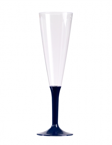 10 flûtes à champagne pied bleu marine 150 ml en plastique
