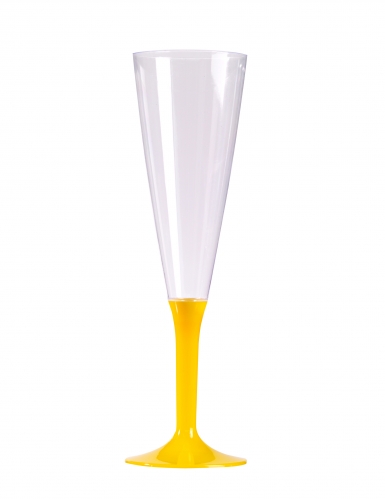 10 flûtes à champagne pied jaune 150 ml en plastique