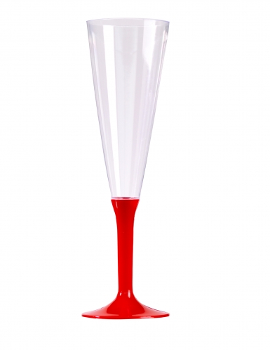 10 flûtes à champagne pied rouge 150 ml en plastique