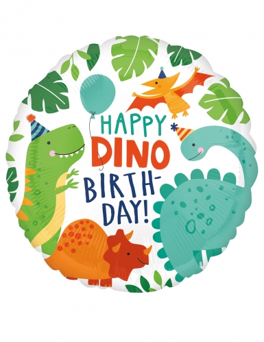 Ballon aluminium happy birthday dinosaure 43 cm rond