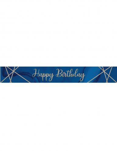 Bannière en plastique happy birthday marbre bleue et dorée 2,74 m pour fête