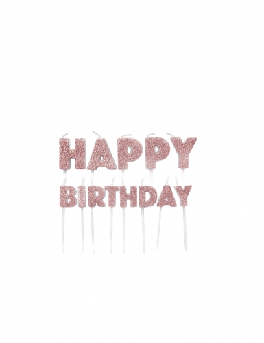 Bougies sur pics happy birthday roses gold pailletées 5,5 à 7 cm, lot de 13