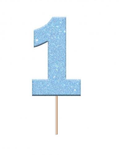 12 cake toppers en plastique chiffre 1 bleu pailleté sur pic