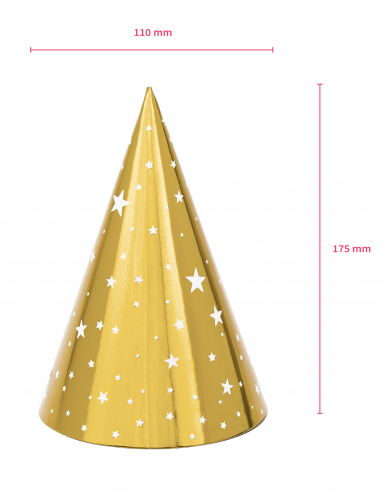 6 chapeaux de fête en carton dorés étoiles blanches 16 cm pour anniversaire