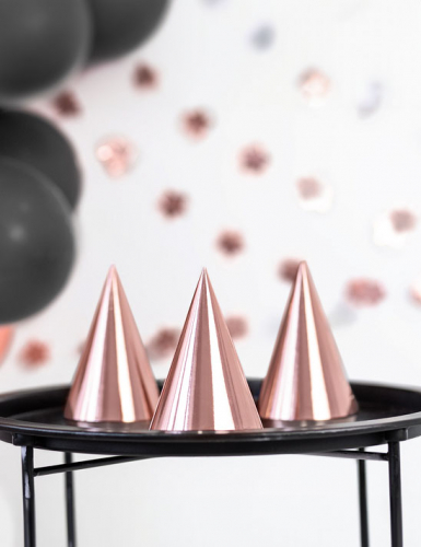 6 chapeaux de fête en carton rose gold 16 cm pour anniversaire