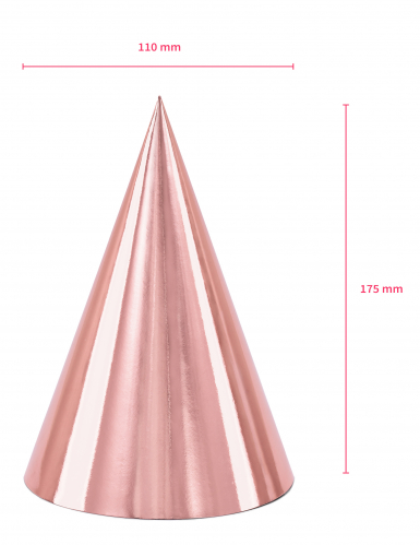 6 chapeaux de fête en carton rose gold 16 cm pour anniversaire