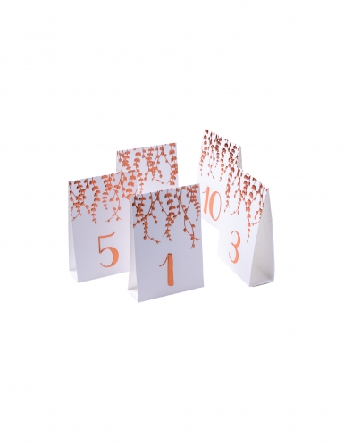 10 marque-tables en carton végétal rose gold 10 x 15 cm avec feuillages