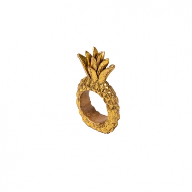 2 ronds de serviette ananas dorés en résine 8,5 x 5,5 cm
