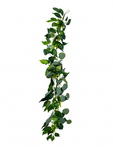 Guirlande pivoines laurier et eucalyptus blanches 1,40 m pour mariage