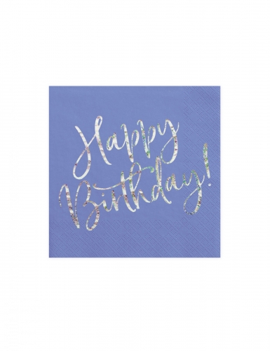 20 serviettes en papier bleues happy birthday iridescent 33 x 33 cm bleu lavande