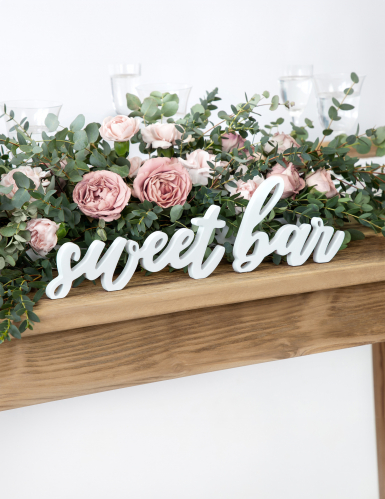 Décoration en bois sweet bar blanche 37 x 10 cm pour mariage
