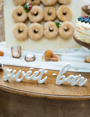 Décoration en bois sweet bar blanche 37 x 10 cm pour mariage