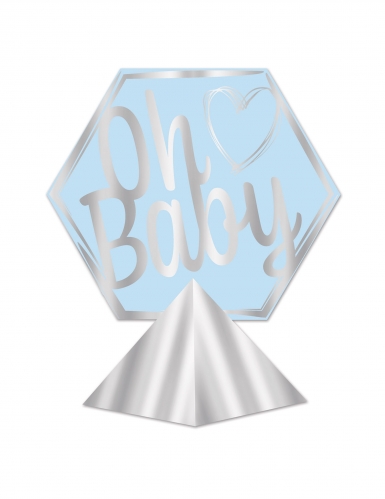 Centre de table en carton oh baby bleu et argenté 29 x 26 cm pour baby shower