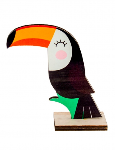 Centre de table en bois toucan mignon 10 x 10 cm déco tropicale