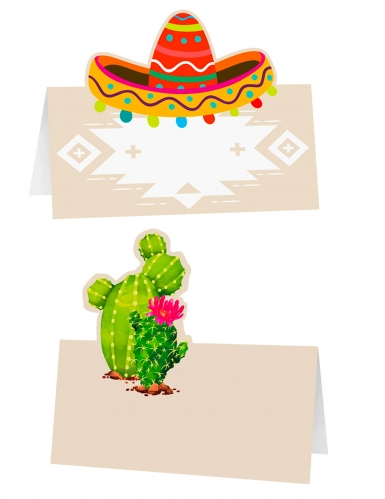 6 marque-places cactus et sombrero 8 x 8 cm thème mexicain