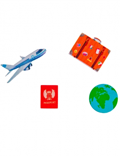 16 confettis de table en bois voyage avion globe valise