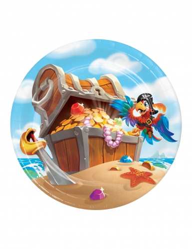 8 petites assiettes en carton trésor de pirate 18 cm pour anniversaire