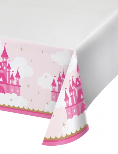 Nappe en plastique château de princesse 122 x 223 cm rose et or