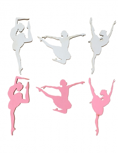 10 confettis de table en bois ballerine 1 x 2 cm rose et blanc