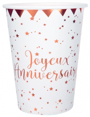 10 gobelets carton joyeux anniversaire rose gold à étoiles