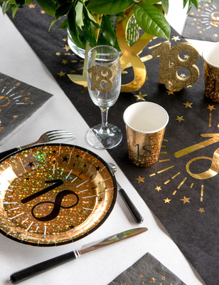 10 gobelets carton joyeux anniversaire noir et or festifs