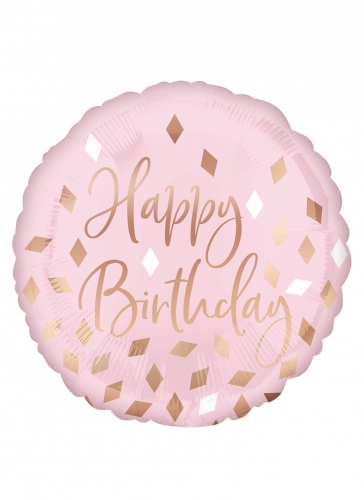 Ballon en aluminium happy birthday rose confettis rose gold 43 cm hélium