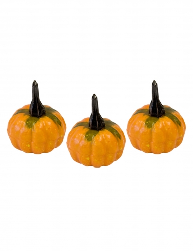 6 petites citrouilles déco 4 x 3,5 cm orange à tige verte