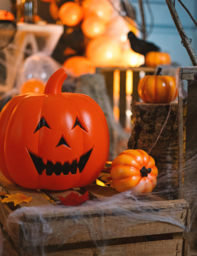 Citrouille en résine 11 cm orange d'Halloween