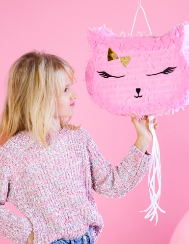 Piñata chat rose 37 x 27 cm pour anniversaire