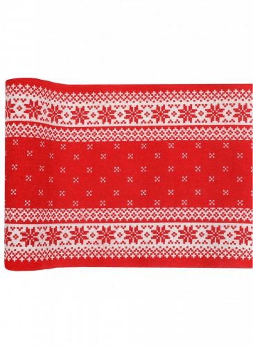 Chemin de table en coton au coin du feu 3 m x 28 cm rouge et blanc