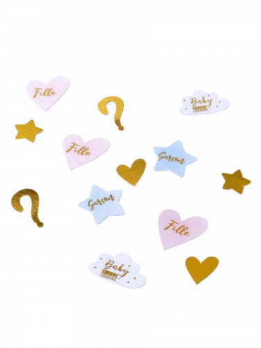100 confettis fille ou garçon rose bleu et or pour gender reveal